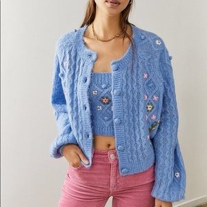 NWT UO Hand-Embroidered Cardigan & Cami Twin Set